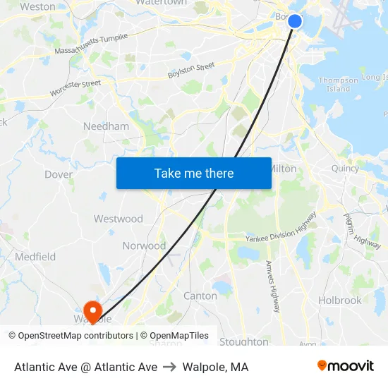 Atlantic Ave @ Atlantic Ave to Walpole, MA map