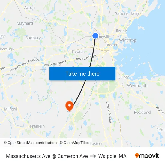 Massachusetts Ave @ Cameron Ave to Walpole, MA map