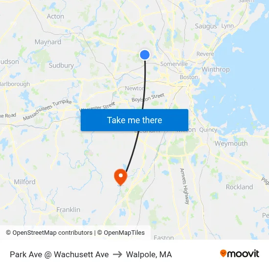 Park Ave @ Wachusett Ave to Walpole, MA map