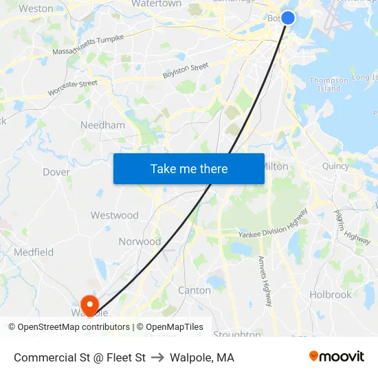 Commercial St @ Fleet St to Walpole, MA map