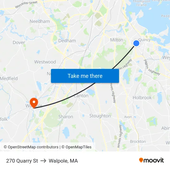 270 Quarry St to Walpole, MA map