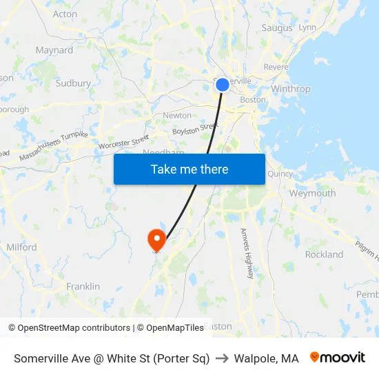 Somerville Ave @ White St (Porter Sq) to Walpole, MA map