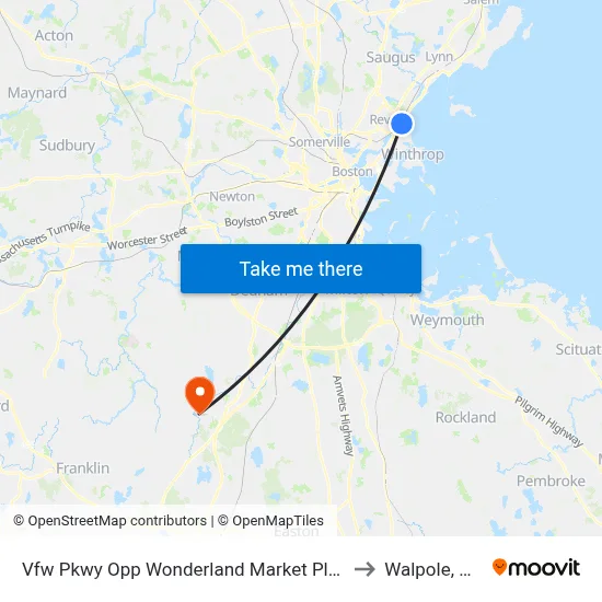 Vfw Pkwy Opp Wonderland Market Place to Walpole, MA map