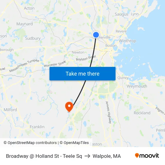 Broadway @ Holland St - Teele Sq to Walpole, MA map