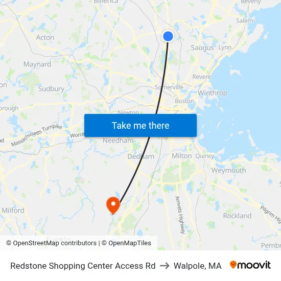 Redstone Shopping Center Access Rd to Walpole, MA map