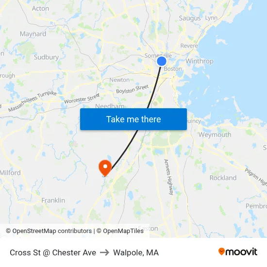 Cross St @ Chester Ave to Walpole, MA map