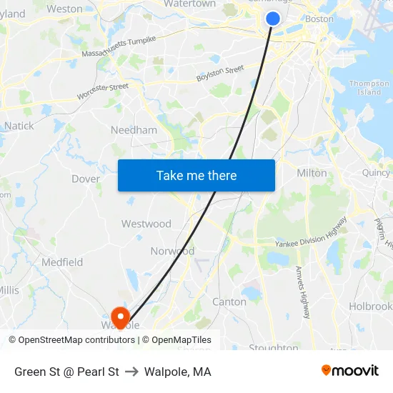 Green St @ Pearl St to Walpole, MA map
