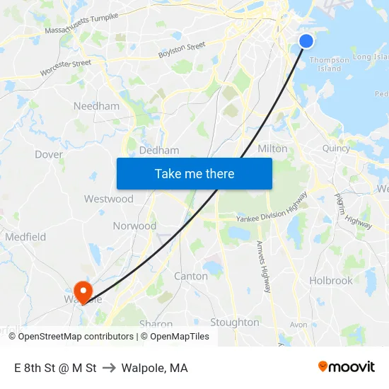 E 8th St @ M St to Walpole, MA map