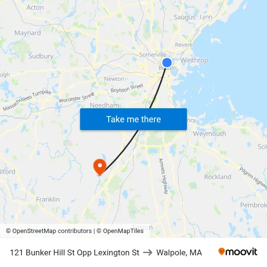 121 Bunker Hill St Opp Lexington St to Walpole, MA map