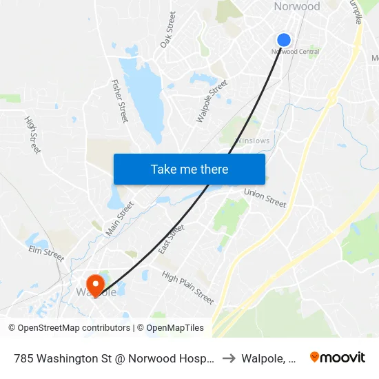 785 Washington St @ Norwood Hospital to Walpole, MA map