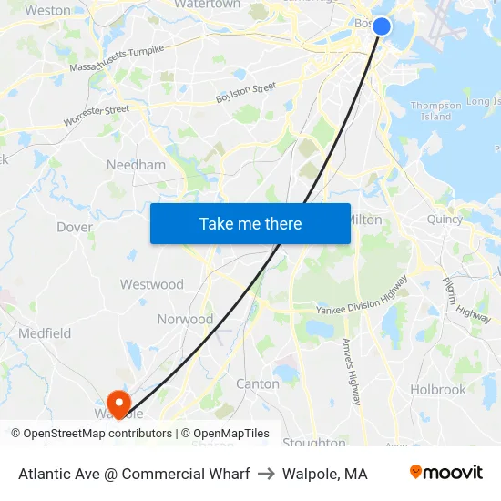 Atlantic Ave @ Commercial Wharf to Walpole, MA map