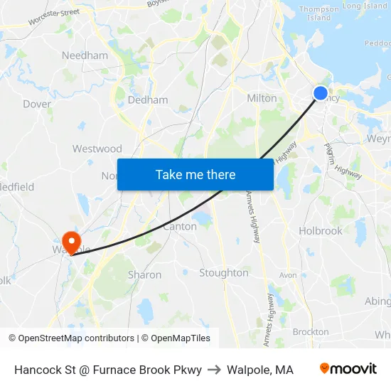 Hancock St @ Furnace Brook Pkwy to Walpole, MA map