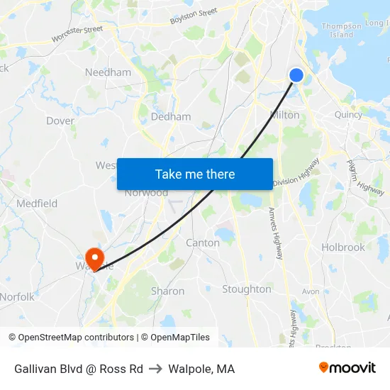 Gallivan Blvd @ Ross Rd to Walpole, MA map