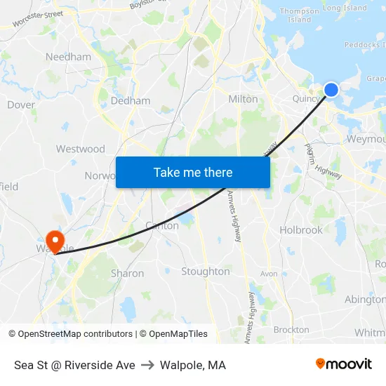 Sea St @ Riverside Ave to Walpole, MA map