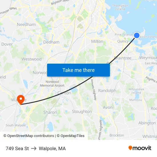 749 Sea St to Walpole, MA map