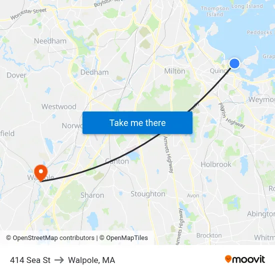 414 Sea St to Walpole, MA map