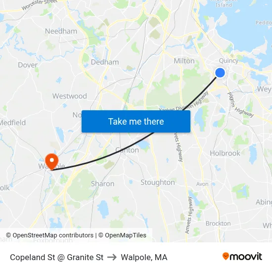 Copeland St @ Granite St to Walpole, MA map