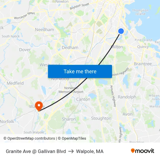 Granite Ave @ Gallivan Blvd to Walpole, MA map