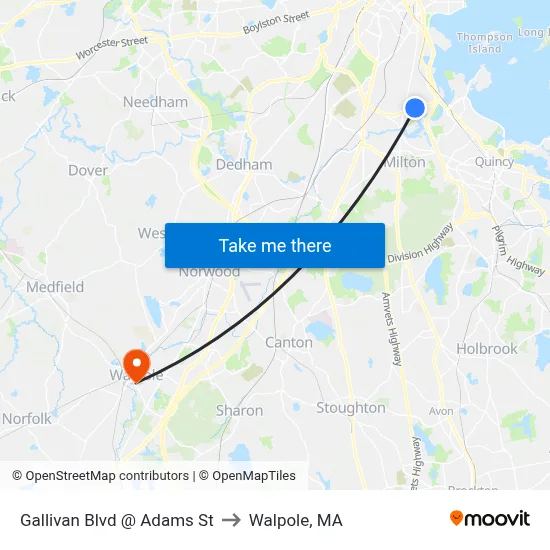 Gallivan Blvd @ Adams St to Walpole, MA map