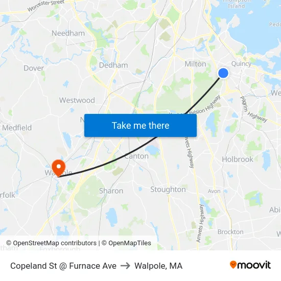 Copeland St @ Furnace Ave to Walpole, MA map