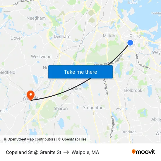 Copeland St @ Granite St to Walpole, MA map