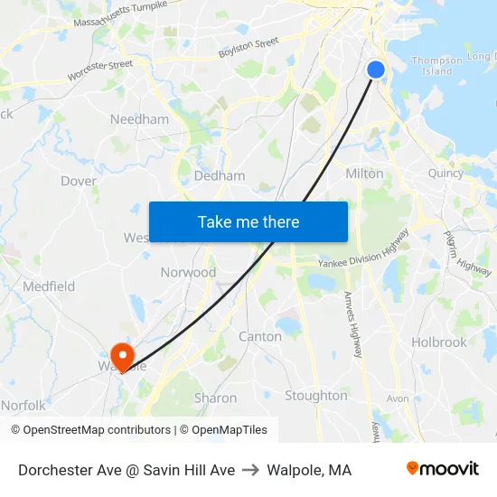 Dorchester Ave @ Savin Hill Ave to Walpole, MA map