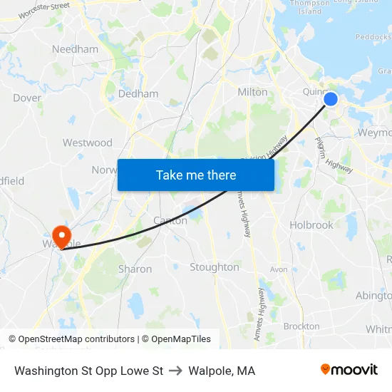 Washington St Opp Lowe St to Walpole, MA map