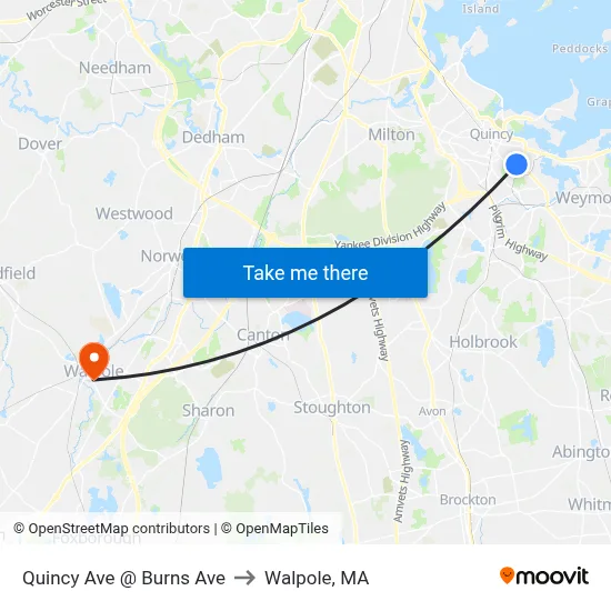Quincy Ave @ Burns Ave to Walpole, MA map