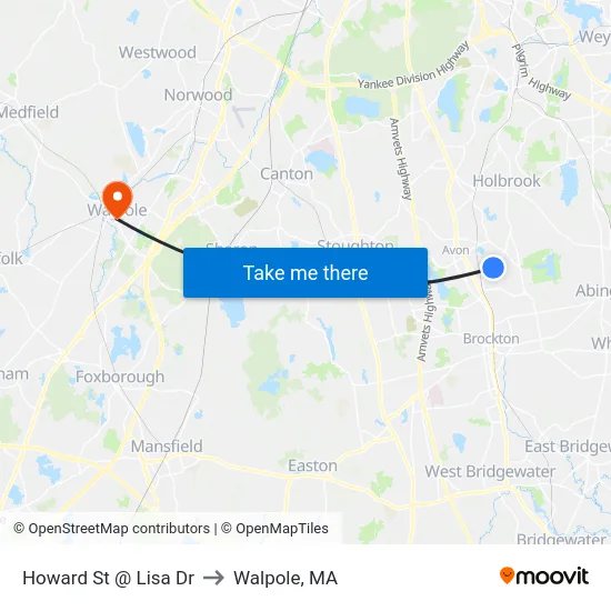 Howard St @ Lisa Dr to Walpole, MA map