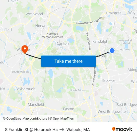 S Franklin St @ Holbrook Hs to Walpole, MA map