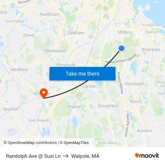 Randolph Ave @ Susi Ln to Walpole, MA map
