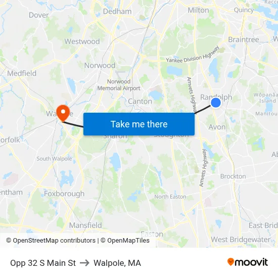 Opp 32 S Main St to Walpole, MA map