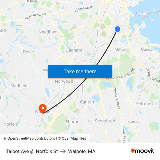 Talbot Ave @ Norfolk St to Walpole, MA map