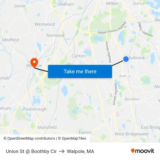 Union St @ Boothby Cir to Walpole, MA map