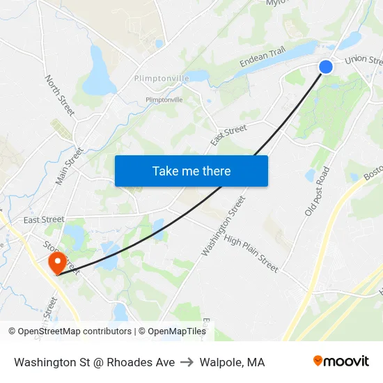 Washington St @ Rhoades Ave to Walpole, MA map