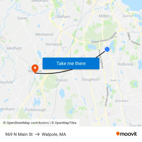 969 N Main St to Walpole, MA map