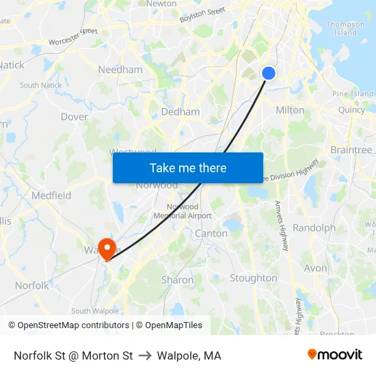 Norfolk St @ Morton St to Walpole, MA map