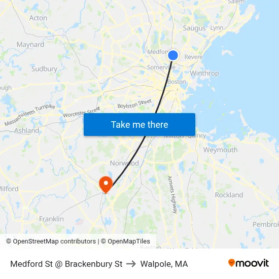 Medford St @ Brackenbury St to Walpole, MA map