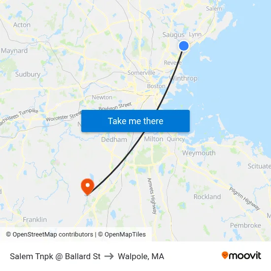 Salem Tnpk @ Ballard St to Walpole, MA map