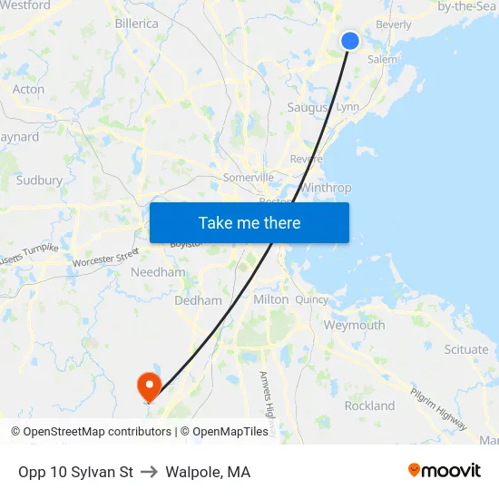 Opp 10 Sylvan St to Walpole, MA map