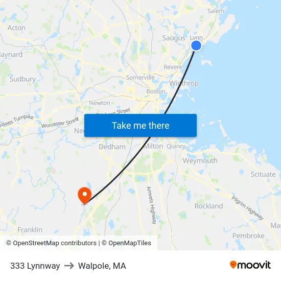 333 Lynnway to Walpole, MA map