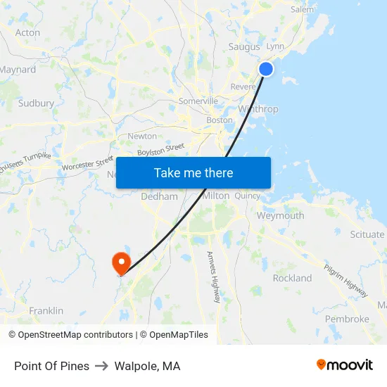 Point Of Pines to Walpole, MA map