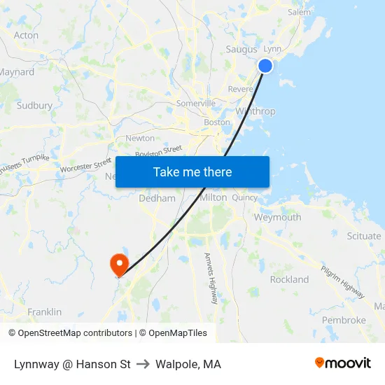 Lynnway @ Hanson St to Walpole, MA map
