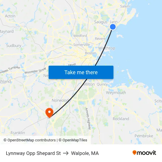 Lynnway Opp Shepard St to Walpole, MA map