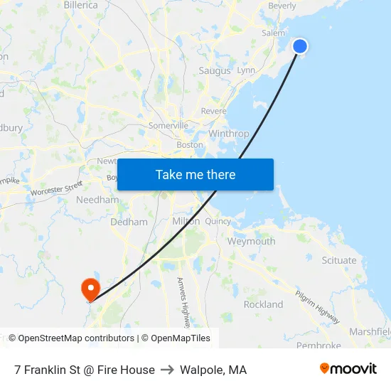 7 Franklin St @ Fire House to Walpole, MA map
