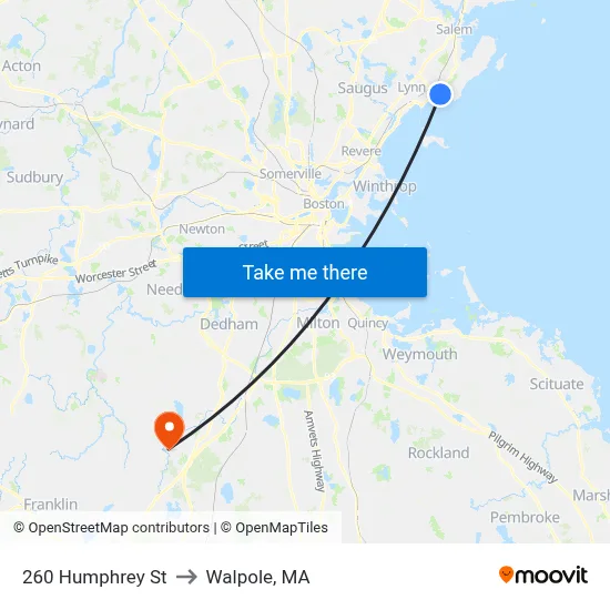 260 Humphrey St to Walpole, MA map