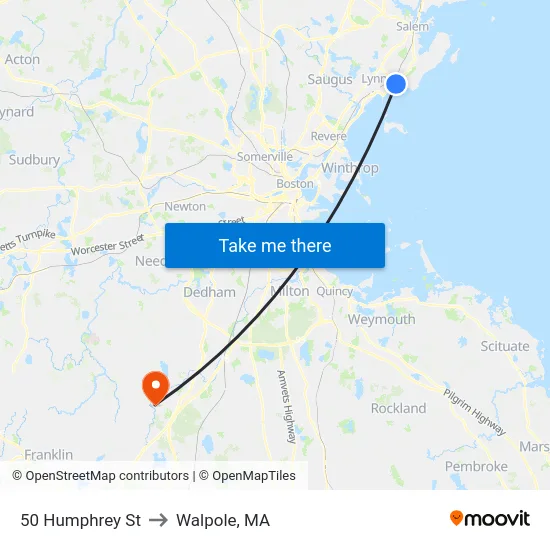 50 Humphrey St to Walpole, MA map