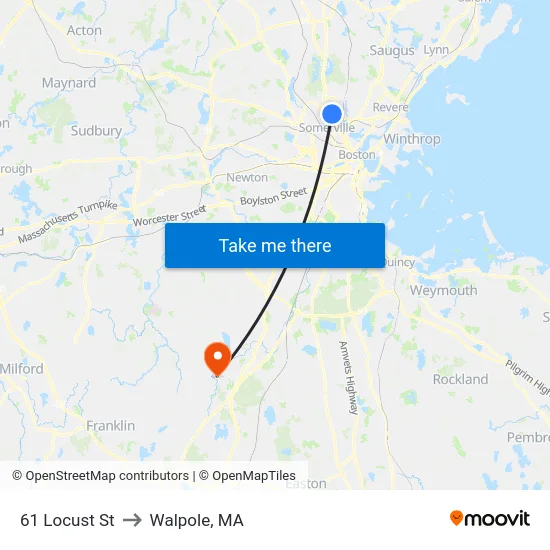 61 Locust St to Walpole, MA map