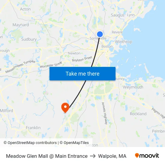 Meadow Glen Mall @ Main Entrance to Walpole, MA map
