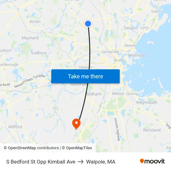 S Bedford St Opp Kimball Ave to Walpole, MA map